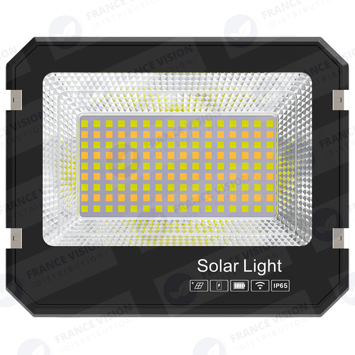 Lot de 10x Projecteurs LED solaires Série AJUST V3 - CCT - Rendu lumineux 300 Watts - 1400 Lumens - 120° - IP65 - Projecteur 26 x 21 x 5 cm - Panneau MONOCRISTALLIN 30 x 21 x 2 cm - Avec télécommande - Avec capteur crépusculaire
