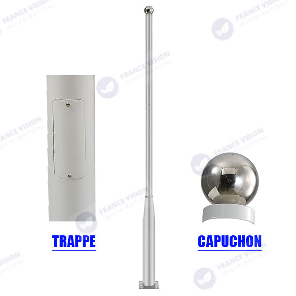 Lot de 5xMâts / Poteaux pour lampe de rue - Nouveau design - Série STANDARD V4 EVO avec TRAPPE - Vis antivol - 5 mètres - Entraxe latéral des trous 200mm -  Couleur BLANC - Finition épurée