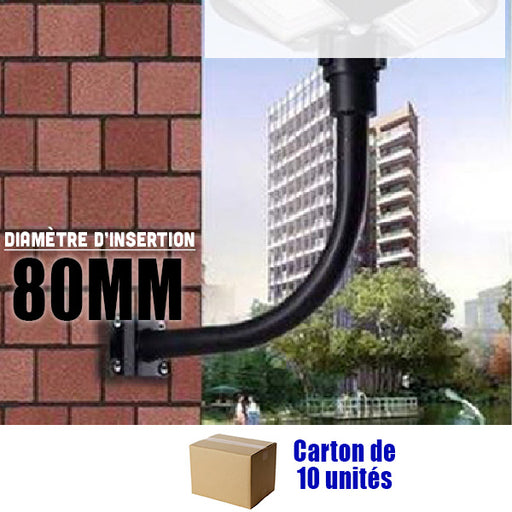 Carton / Lot de 10x Supports muraux ou de mât pour lampe – Perpendiculaire rond – Diamètre 80mm – Longueur 50cm – Couleur noir