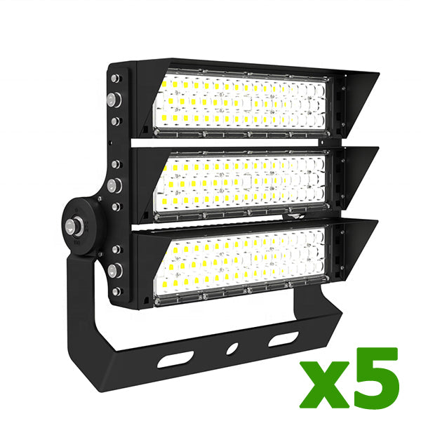 Carton / Lot de 5x Projecteurs haute puissance LED de stade - Série EXCEPTION - 400 Watts - 60 000 Lumens - 150 Lumens/Watt - Angle 20°/40°/60°/90° au choix - 44 x 38 x 11 cm - IP66 - IK08 - 2700k à 6500k - Transformateur Meanwell- Garantie 5 ans