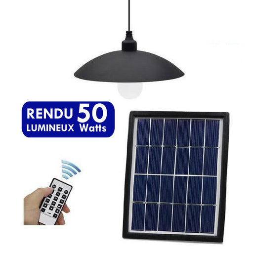 Plafonnier Solaire avec ampoule - Série ILLUMINE - Rendu lumineux 50 Watts - Double couleur d'éclairage 3000K / 6000K - IP65 - Câble 5 mètres - Autonomie 15 heures - Télécommande