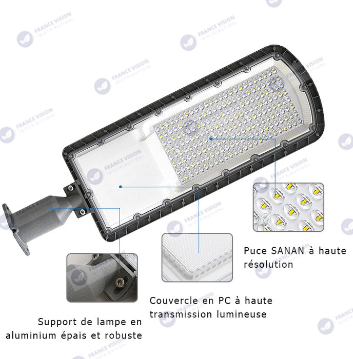 Lampe de rue filaire - Série FLEX ECO - 50 Watts - 6000 Lumens - 120 Lumens/Watt - Angle 120 x 60° - IP66 - IK08 - 493 x 170 x 70mm - Tube d'insertion 50mm - 3000k