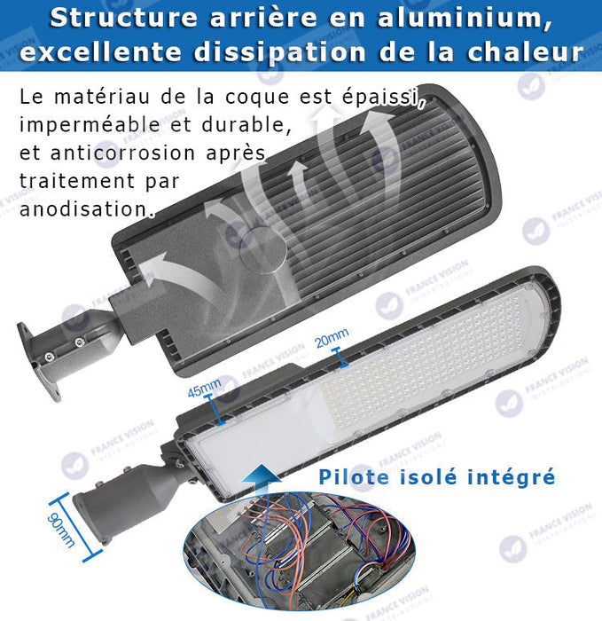 Lot de 5x Lampes de rue filaires - Série FLEX ECO - 150 Watts - 18 000 Lumens - 120 Lumens/Watt - Angle 120 x 60° - IP66 - IK08 - 665 x 210 x 80mm - Tube d'insertion 60mm - 3000k