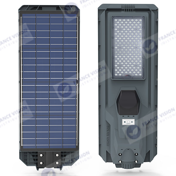 Lot de 4x Lampes de rue solaires - Série STARSHIP - Rendu lumineux 1200 Watts - 3600 Lumens - Couleur 6000K - Angle 150x70° - IP65 - Dimensions 82 x 30 x 8 cm - Tube d'insertion 45mm - Avec détecteur de mouvement - Télécommande - 3 modes de fonctionnement