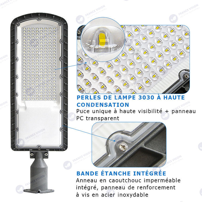 Lampe de rue filaire - Série FLEX ECO - 150 Watts - 18 000 Lumens - 120 Lumens/Watt - Angle 120 x 60° - IP66 - IK08 - 665 x 210 x 80mm - Tube d'insertion 60mm - 4500k