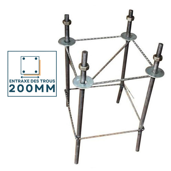 Base de fondation entraxe latéral 200MM  pour mât (Mât STANDARD V1 EVO / V2 EVO / V3 EVO / V4 EVO)