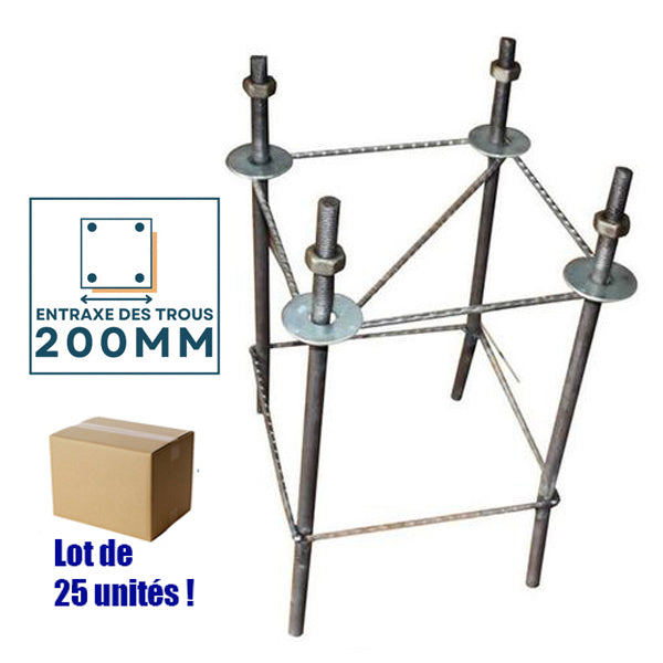 Lot de 25x Bases de fondation entraxe latéral 200MM  pour mât (Mât STANDARD V1 EVO / V2 EVO / V3 EVO / V4 EVO)