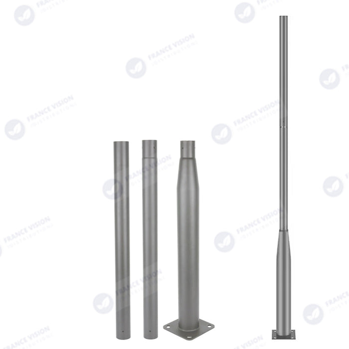 Lot de 5x Mâts / Poteaux pour lampe de rue - Nouveau design - Série STANDARD V3 EVO - 3 mètres - Entraxe latéral des trous 200mm - Couleur GRIS - Finition épurée