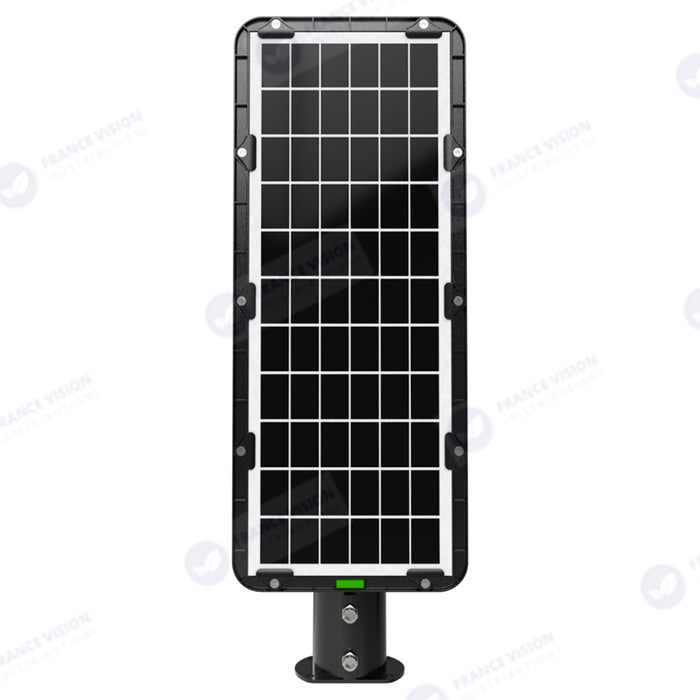Lampe de rue solaire - Série POWER EVO V2 - 400 Watts - 1800 Lumens - IP65 - Angle 130x75° - 57 x 20 x 9 cm - Panneau MONOCRISTALLIN - Structure en ALUMINIUM - Mode détection sans veille (0-100% - 1 minute) - Télécommande - 6500K