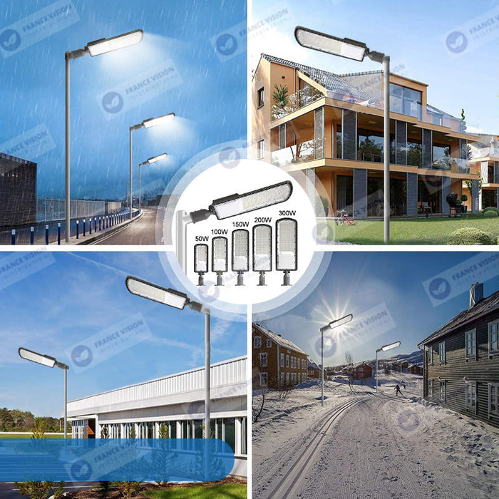 Lampe de rue filaire - Série FLEX ECO - 150 Watts - 18 000 Lumens - 120 Lumens/Watt - Angle 120 x 60° - IP66 - IK08 - 665 x 210 x 80mm - Tube d'insertion 60mm - 4500k