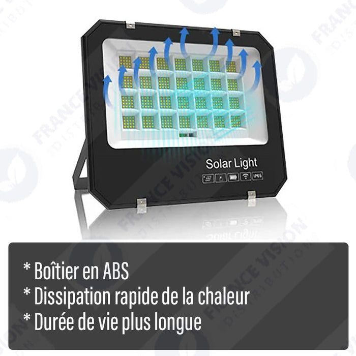 Projecteur LED solaire  Série AJUST V3 - CCT (Couleur Changeante en Température ) - Rendu lumineux 600 Watts - 3500 Lumens - 90° - IP65 - Projecteur 36 x 30 x 5 cm - Panneau MONOCRISTALLIN 39 x 36 x 2 cm - Avec télécommande - Avec capteur crépusculaire