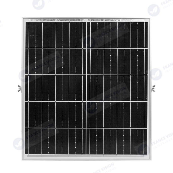 Projecteur LED solaire - Série SECURITY V4 - CCT (3000k/4000k/6000k) - Rendu lumineux 200 Watts - 1600 Lumens - Angle 90° - IP65 - Lampe 23 x 18 x 5 cm - Panneau MONOCRISTALLIN FULL BLACK 27 x 18 x 2 cm - Avec détecteur de mouvement - Avec télécommande