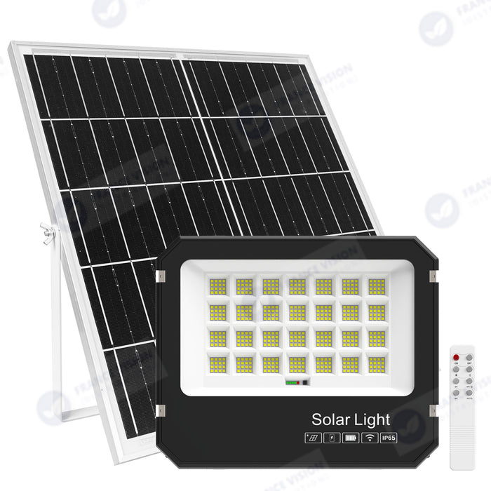 Projecteur LED solaire  Série AJUST V3 - CCT (Couleur Changeante en Température ) - Rendu lumineux 600 Watts - 3500 Lumens - 90° - IP65 - Projecteur 36 x 30 x 5 cm - Panneau MONOCRISTALLIN 39 x 36 x 2 cm - Avec télécommande - Avec capteur crépusculaire