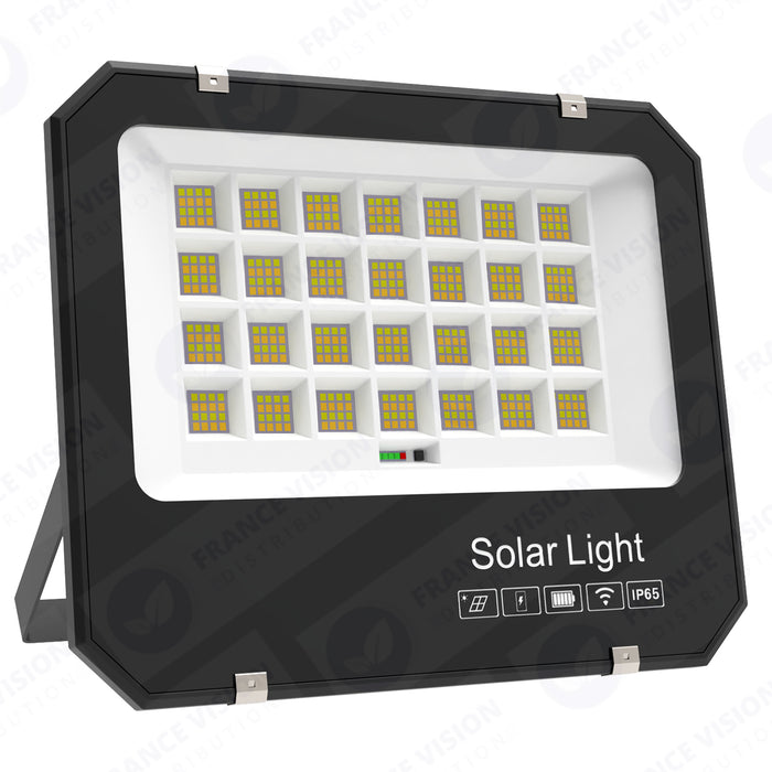 Projecteur LED solaire  Série AJUST V3 - CCT (Couleur Changeante en Température ) - Rendu lumineux 600 Watts - 3500 Lumens - 90° - IP65 - Projecteur 36 x 30 x 5 cm - Panneau MONOCRISTALLIN 39 x 36 x 2 cm - Avec télécommande - Avec capteur crépusculaire
