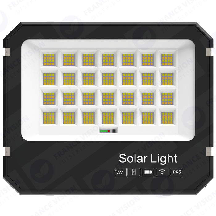 Projecteur LED solaire  Série AJUST V3 - CCT (Couleur Changeante en Température ) - Rendu lumineux 600 Watts - 3500 Lumens - 90° - IP65 - Projecteur 36 x 30 x 5 cm - Panneau MONOCRISTALLIN 39 x 36 x 2 cm - Avec télécommande - Avec capteur crépusculaire