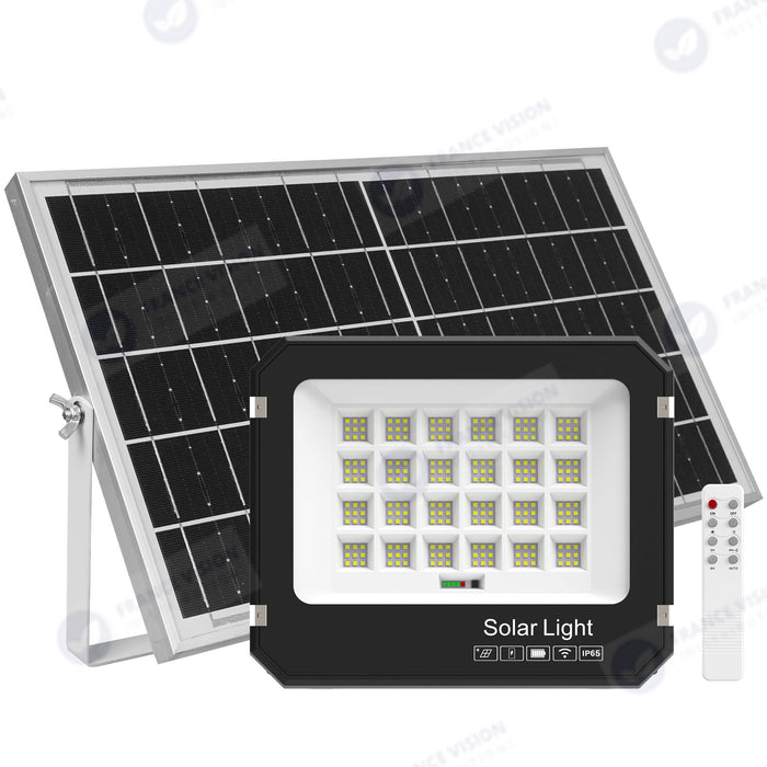 Lot de 5x Projecteurs LED solaires  Série AJUST V3 - CCT (Couleur Changeante en Température ) - Rendu lumineux 400 Watts - 2100 Lumens - 90° - IP65 - Projecteur 31 x 26 x 5 cm - Panneau MONOCRISTALLIN - Avec télécommande - Avec capteur crépusculaire