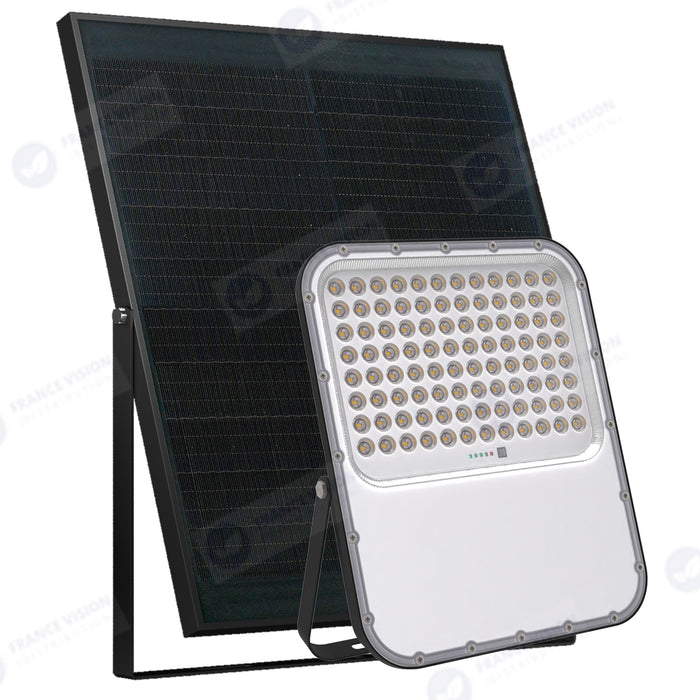 Lot de 5x Projecteurs LED solaires - Série BIG BOY V3 - 700 Watts - 4200 Lumens - 90° - IP65 - Lampe 33 x 28 x 5 cm - Panneau solaire MONOCRISTALLIN FULL BLACK 39 x 43 x 2 cm - Télécommande - 4000k - Structure ALUMINIUM