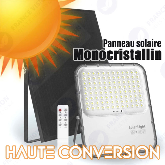 Lot de 5x Projecteurs LED solaires - Série BIG BOY V3 - 700 Watts - 4200 Lumens - 90° - IP65 - Lampe 33 x 28 x 5 cm - Panneau solaire MONOCRISTALLIN FULL BLACK 39 x 43 x 2 cm - Télécommande - 4000k - Structure ALUMINIUM