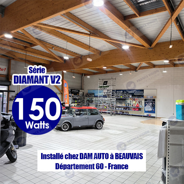 Lot de 10x Lampes industrielles Driverless - UFO - Série DIAMANT V2 - 200 Watts - 20 000 Lumens - 100 Lumens/Watt - Angle 90° - IP65 - 260 x 34 cm - 4500k - Protection à l'impact IK08 - Câble 30cm