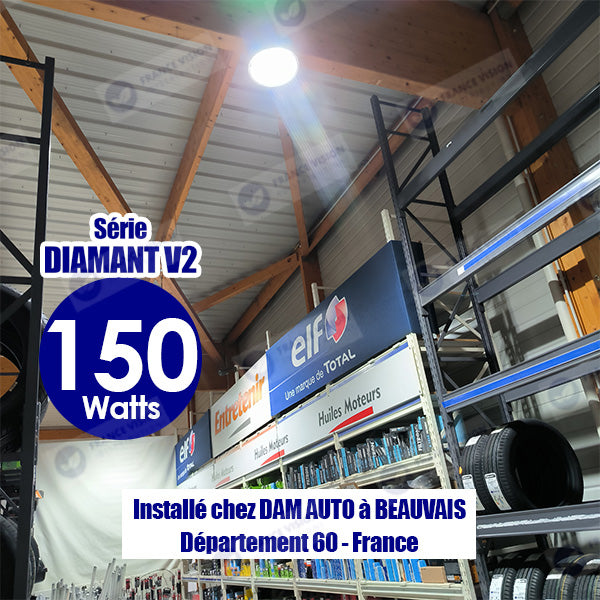 Lot de 10x Lampes industrielles Driverless - UFO - Série DIAMANT V2 - 200 Watts - 20 000 Lumens - 100 Lumens/Watt - Angle 90° - IP65 - 260 x 34 cm - 4500k - Protection à l'impact IK08 - Câble 30cm