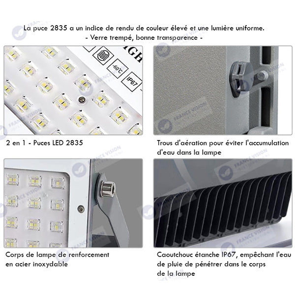 Projecteur LED filaire - Série ELITE - 100 Watts - 12 000 Lumens - 120 Lumens / Watt -  Angle 140x70° - IP67 - Protection à l'impact IK08 - 26 x 20 x 4 cm - Couleur 4500k