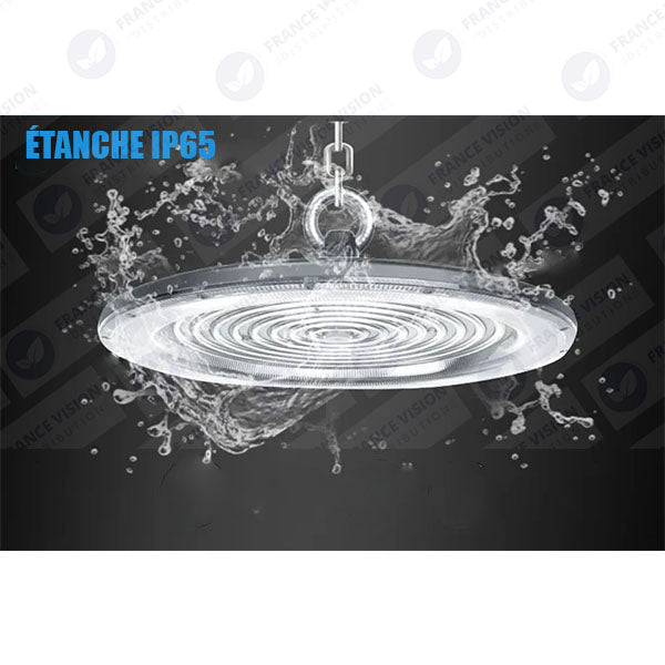 Lot de 10x Lampes industrielles Driverless - UFO - Série DIAMANT V2 - 200 Watts - 20 000 Lumens - 100 Lumens/Watt - Angle 90° - IP65 - 260 x 34 cm - 4500k - Protection à l'impact IK08 - Câble 30cm