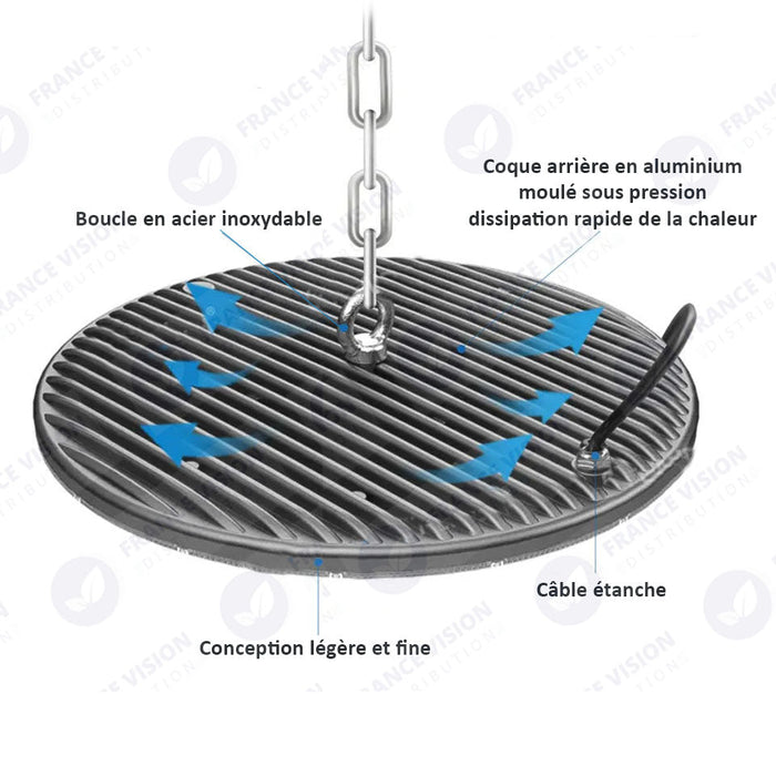 Lot de 10x Lampes industrielles Driverless - UFO - Série DIAMANT V2 - 150 Watts - 15 000 Lumens - 100 Lumens/Watt - Angle 90° - IP65 - 260 x 34 cm - 4500k - Protectionà l'impact IK08 - Câble 30cm
