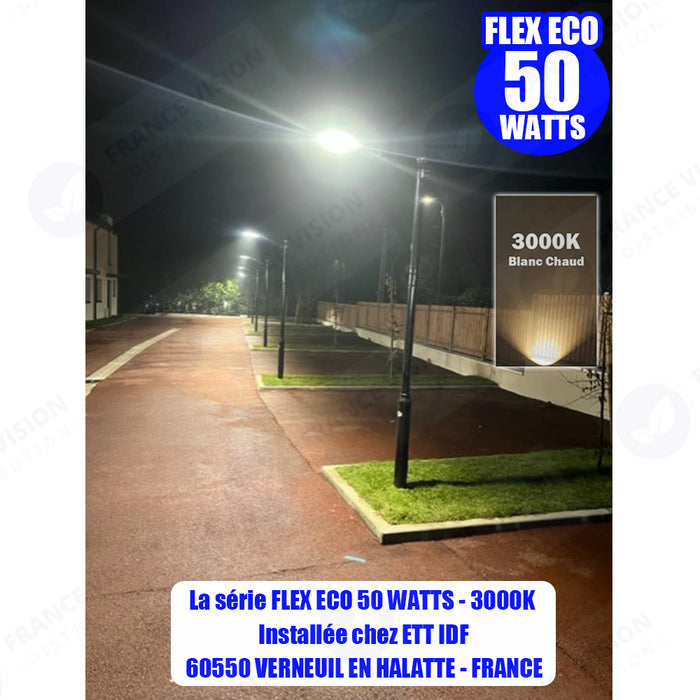 Lot de 10x Lampes de rue filaires - Série FLEX ECO - 100 Watts - 12 000 Lumens - 120 Lumens/Watt - Angle 120 x 60° - IP66 - IK08 - 573 x 190 x 70mm - Tube d'insertion 50mm - 3000k