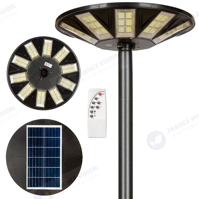 Lot de 4x Lampes solaires pour extérieur - Série OVNI - Version HERCULE 800 - 2700 Lumens - Angle 360° - Lampe 745 x 135 mm - Panneau 625 x 345 mm - Diamètre tube d'insertion  60 - 76 mm - Détecteur PIR – Capteur crépusculaire - Télécommande - 6000k