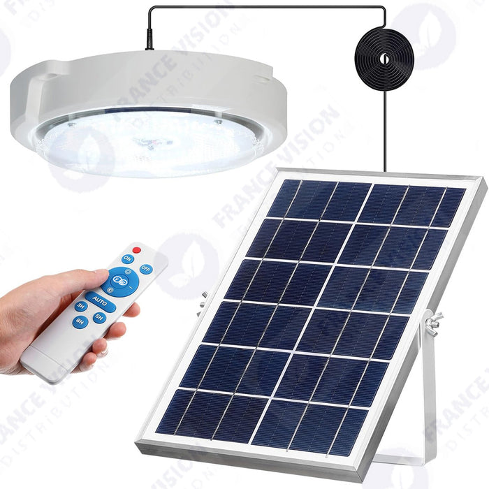 Double Plafonnier LED Solaire CCT (Couleur Changeante en Température ) - Rendu lumineux 200 Watts - Série HOME DOUBLE 200 – 2x 1100 Lumens - Lampe diamètre 36 cm - Panneau solaire 70 x 35 x 2 cm - IP65 - Avec télécommande multifonctions
