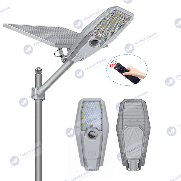 Palette de 24x Lampes de rue solaire - Série INTERSTELLAR ULTRA - 600 Watts - 3600 Lumens - Angle 150x70° - IP65 - Lampe 62 x 30 x 8 cm - Controleur intelligent - Avec télecommande - Capteur PIR - 3000k - Support inclus - Capteur crépusculaire