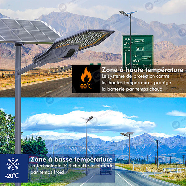 Lampe de rue solaire - Série INTERSTELLAR ELITE PIR - 800 Watts - 5600 Lumens - Angle 150*70° - IP66 - Lampe 75 x 34 x 10 cm - Panneau MONO 67 x 45 x 3 cm - Contrôleur intelligent - Télécommande - Support inclus - Détecteur de mouvement - 6000k