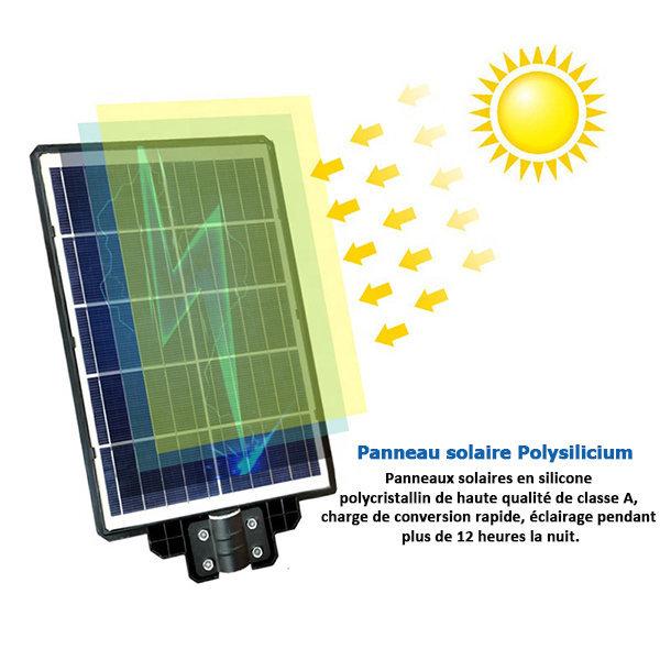 Lampadaire solaire extérieur de rue / parking - Série POWER ULTRA - Rendu 200 Watts - 2000 lumens - 180° - IP65 - 46 x 36 x 8 cm - Avec capteur crépusculaire - Télécommande - Avec détecteur de mouvement - Diamètre tube d’insertion 45 mm