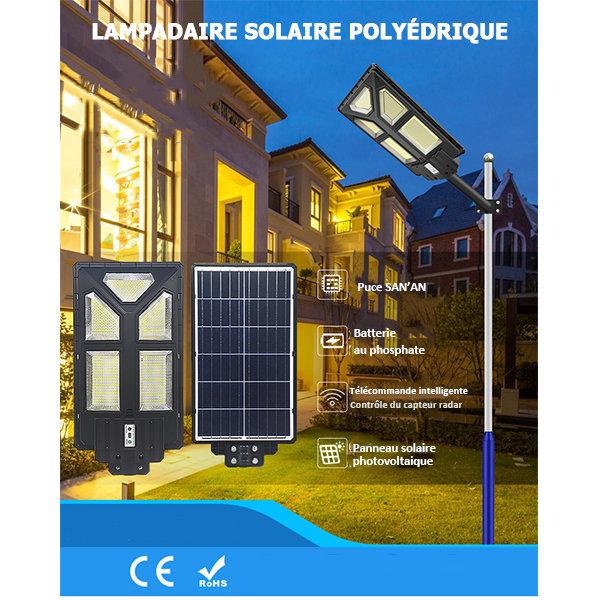 Lampadaire solaire extérieur de rue / parking - Série POWER ULTRA - Rendu 200 Watts - 2000 lumens - 180° - IP65 - 46 x 36 x 8 cm - Avec capteur crépusculaire - Télécommande - Avec détecteur de mouvement - Diamètre tube d’insertion 45 mm
