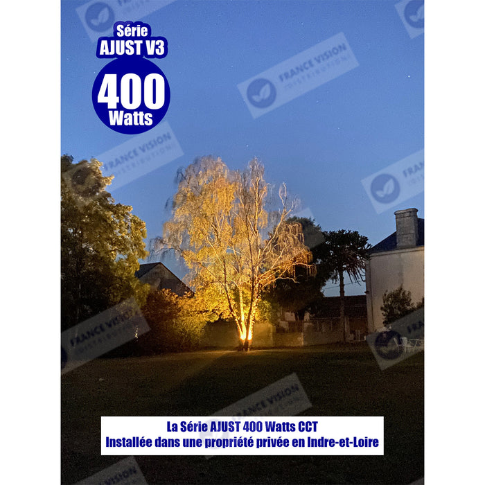 Lot de 5x Projecteurs LED solaire  Série AJUST V3 - CCT (Couleur Changeante en Température ) - Rendu lumineux 400 Watts - 2800 Lumens - 120° - IP65 - Lampe 36 x 30 x 5 cm - Panneau MONOCRISTALLIN 39 x 30 x 2 cm - Télécommande - Capteur crépusculaire