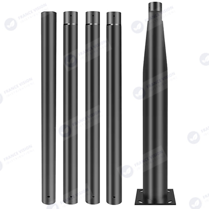 Mât / Poteau pour lampe de rue - Nouveau design - Série STANDARD V3 EVO - 5 mètres - Entraxe latéral des trous 200mm - Couleur Noir MAT - Finition épurée