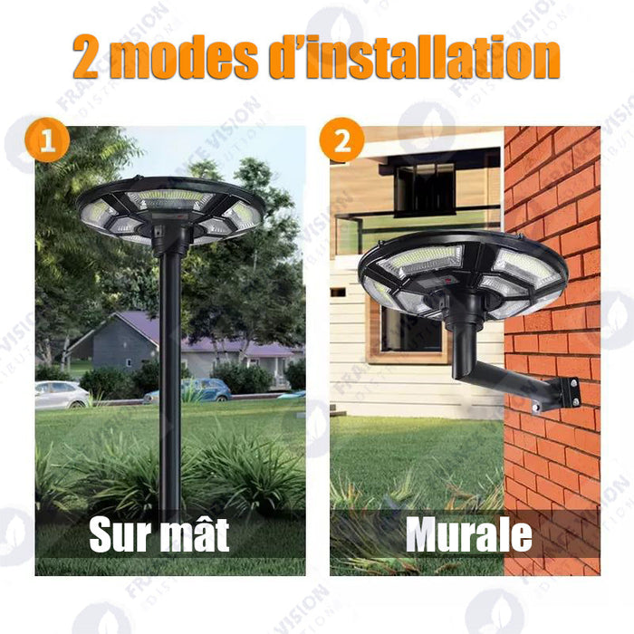 Lot de 5x Lampes solaires pour extérieur - Série OVNI BASIC V2 - Rendu lumineux 150W - Angle 360° - IP65 - 55 x 15 cm - Tube d'insertion 60 / 76mm - Avec télécommande - Avec détecteur de mouvement - Avec capteur crépusculaire - 6000k