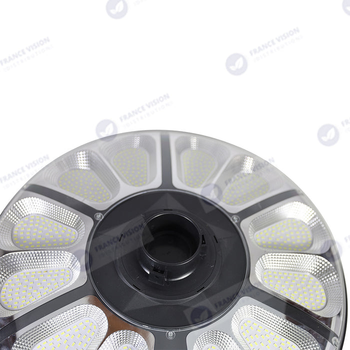 Lot de 5x Lampes solaires pour extérieur - Série OVNI CRYSTAL - 250 Watts - 1500 Lumens - Angle 360° - IP65 -  Lampe 55 x 55 x 6 cm - Tube d'insertion 60/76 mm - Panneau polycristallin 36 x 42 cm - Détecteur de mouvement - Télécommande - 3000k