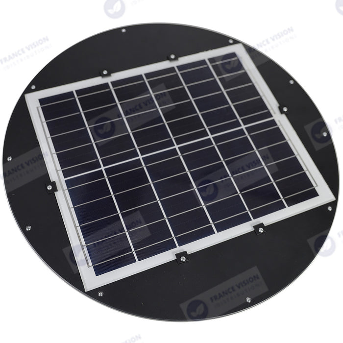 Lampe solaire pour extérieur - Série OVNI CRYSTAL - 250 Watts - 1500 Lumens - Angle 360° - IP65 -  Lampe 55 x 55 x 6 cm - Tube d'insertion 60/76 mm - Panneau polycristallin 36 x 42 cm - Détecteur de mouvement - Capteur crépusculaire - Télécommande - 6000k