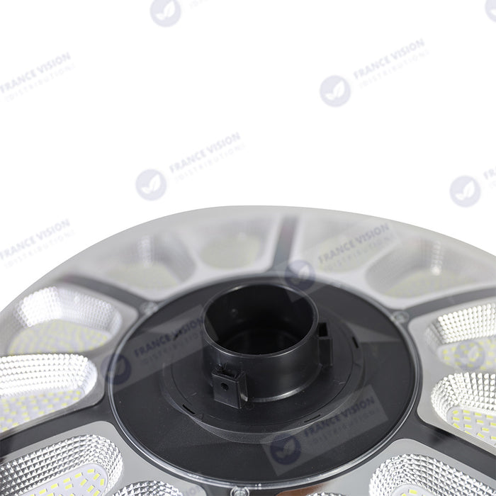 Lot de 5x Lampes solaires pour extérieur - Série OVNI CRYSTAL - 250 Watts - 1500 Lumens - Angle 360° - IP65 -  Lampe 55 x 55 x 6 cm - Tube d'insertion 60/76 mm - Panneau polycristallin 36 x 42 cm - Détecteur de mouvement - Télécommande - 3000k