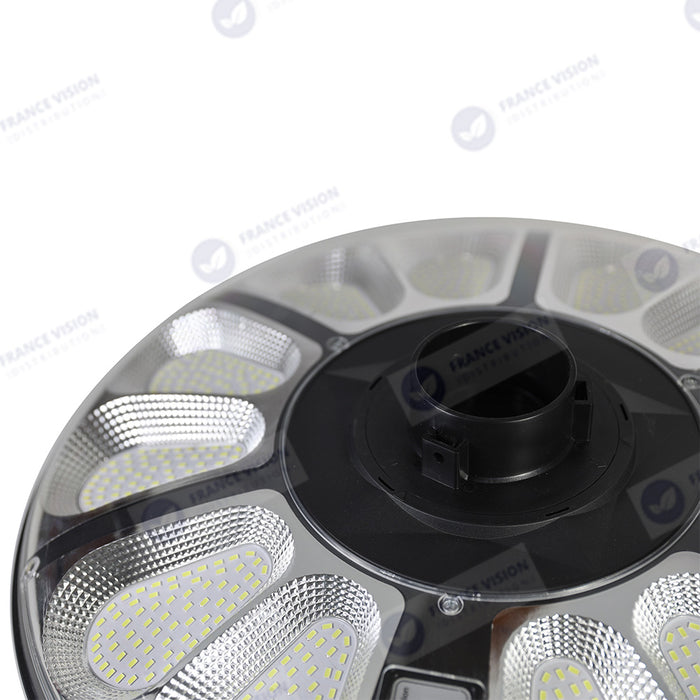 Lot de 5x Lampes solaires pour extérieur - Série OVNI CRYSTAL - 250 Watts - 1500 Lumens - Angle 360° - IP65 -  Lampe 55 x 55 x 6 cm - Tube d'insertion 60/76 mm - Panneau polycristallin 36 x 42 cm - Détecteur de mouvement - Télécommande - 3000k