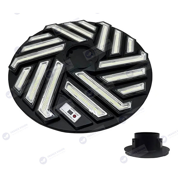 Lot de 2x Lampes solaires pour extérieur - Série OVNI EMERAUDE - 400 Watts - 2300 Lumens - Angle 360° - IP65 - Lampe 61 x 61 cm - Panneau polycristallin 48 x 35 cm - Tube d'insertion 60/76 mm - Détecteur de mouvement - Télécommande - 6000k