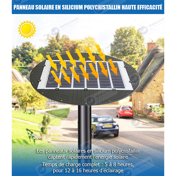 Lot de 2x Lampes solaires pour extérieur - Série OVNI EMERAUDE - 400 Watts - 2300 Lumens - Angle 360° - IP65 - Lampe 61 x 61 cm - Panneau polycristallin 48 x 35 cm - Tube d'insertion 60/76 mm - Détecteur de mouvement - Télécommande - 6000k