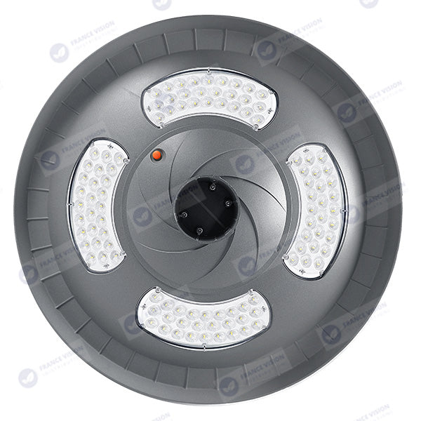 Lampe solaire pour extérieur - série OVNI FUTUR V2 - 1500 Watts - 3200 Lumens - Angle 360° - IP65 - 61 x 19 cm - Tube d'insertion 76 mm - Structure en aluminium - Capteur crépusculaire - Télécommande multifonctions - 4000k