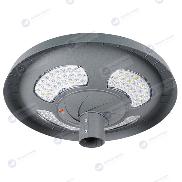 Lampe solaire pour extérieur - série OVNI FUTUR V2 - 1500 Watts - 3200 Lumens - Angle 360° - IP65 - 61 x 19 cm - Tube d'insertion 76 mm - Structure en aluminium - Capteur crépusculaire - Télécommande multifonctions - 4000k
