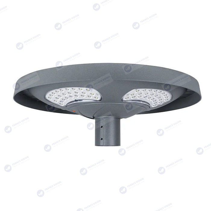 Lampe solaire pour extérieur - série OVNI FUTUR V2 - 1500 Watts - 3200 Lumens - Angle 360° - IP65 - 61 x 19 cm - Tube d'insertion 76 mm - Structure en aluminium - Capteur crépusculaire - Télécommande multifonctions - 4000k