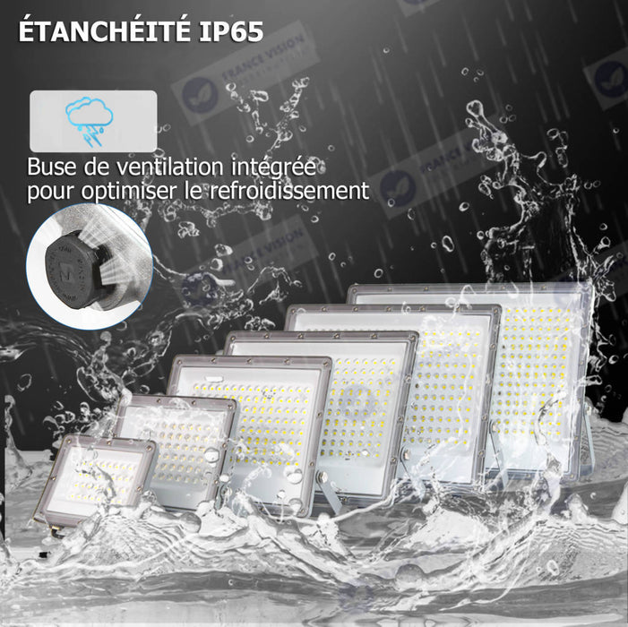 Lot de 20x Projecteurs LED filaires - Série PERLE V2 - 100 Watts - 12 000 Lumens - 120 Lumens/Watt - Angle 90° - IP65 - 6000K - 290 x 230 x 25 mm