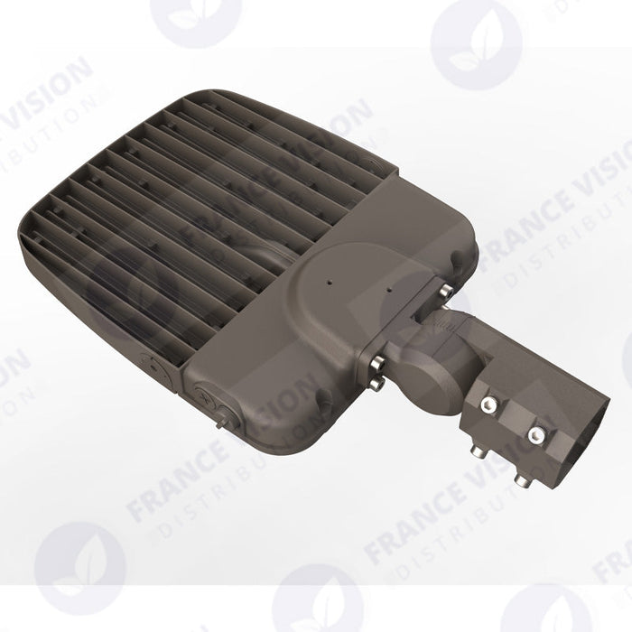 Lampe de rue filaire - Série ULTIME P2 - CCT - Puissance ajustable 100 / 150 / 200 Watts - 180 Lumens/Watt - 53 x 30 x 6,5 cm - IP66 - Angle 150 x 90° - Tube d'insertion 60mm - Couleur Bronze foncé - Dimmable – Angle rotatif - Garantie 5 ans