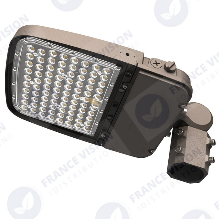 Lampe de rue filaire - Série ULTIME P2 - CCT - Puissance ajustable 100 / 150 / 200 Watts - 180 Lumens/Watt - 53 x 30 x 6,5 cm - IP66 - Angle 150 x 90° - Tube d'insertion 60mm - Couleur Bronze foncé - Dimmable – Angle rotatif - Garantie 5 ans