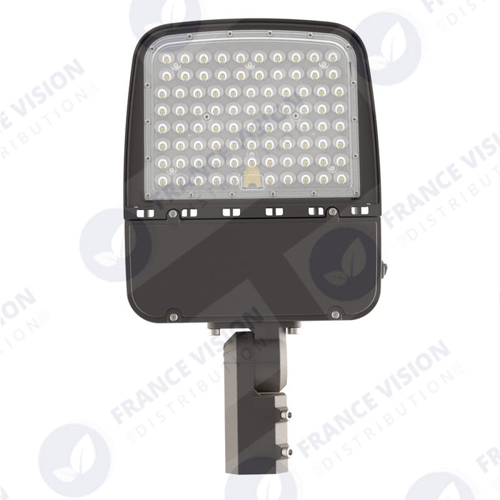 Lampe de rue filaire - Série ULTIME P2 - CCT - Puissance ajustable 100 / 150 / 200 Watts - 180 Lumens/Watt - 53 x 30 x 6,5 cm - IP66 - Angle 150 x 90° - Tube d'insertion 60mm - Couleur Bronze foncé - Dimmable – Angle rotatif - Garantie 5 ans